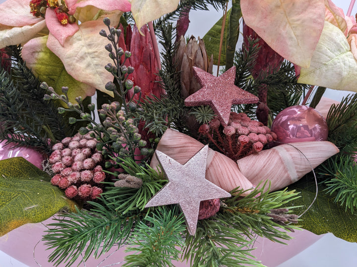 Weihnachtsgesteck Kugel Stern Weihnachtsstern  rosa