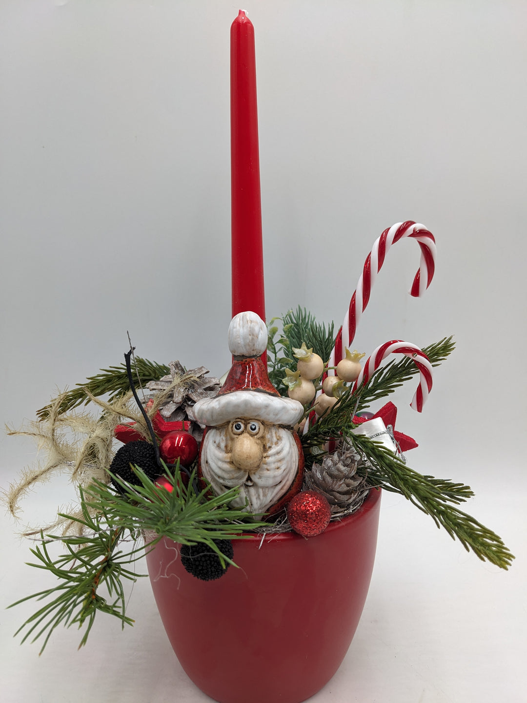 Weihnachtsgesteck Stern Geschenk Zuckerstange rot