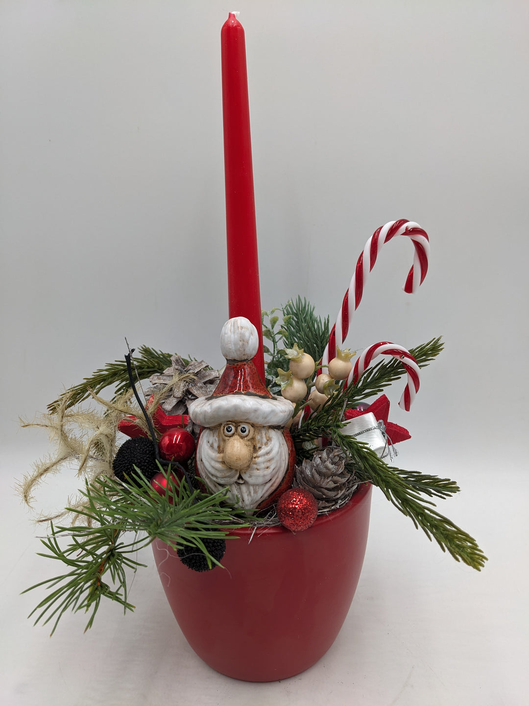 Weihnachtsgesteck Stern Geschenk Zuckerstange rot