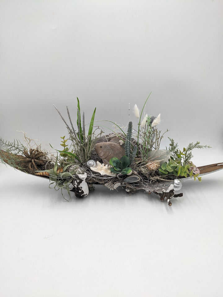 Sommergesteck maritim Schnecke Fisch Eukalypthus natur