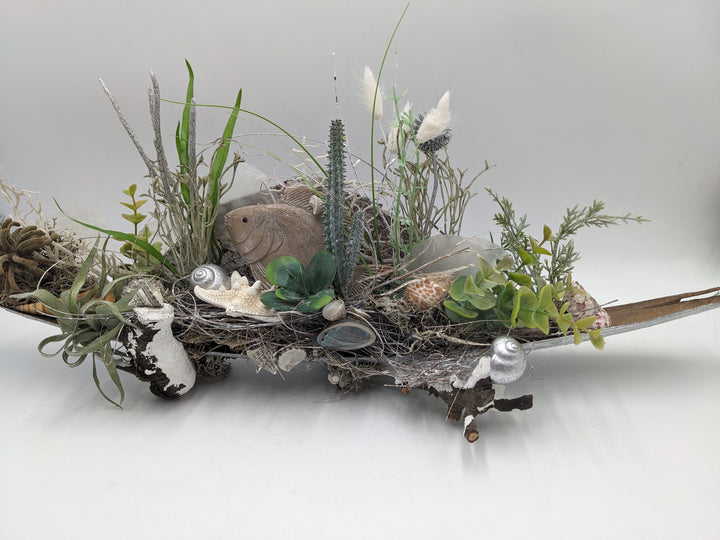 Sommergesteck maritim Schnecke Fisch Eukalypthus natur