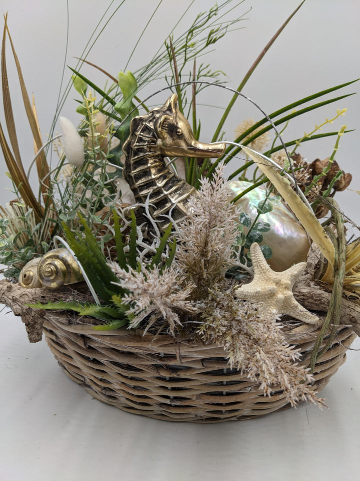 Sommergesteck Schnecke Seepferdchen Seestern gold