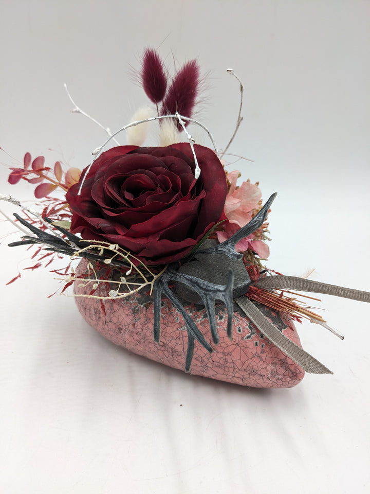 Trauergesteck Herz Rose rosa