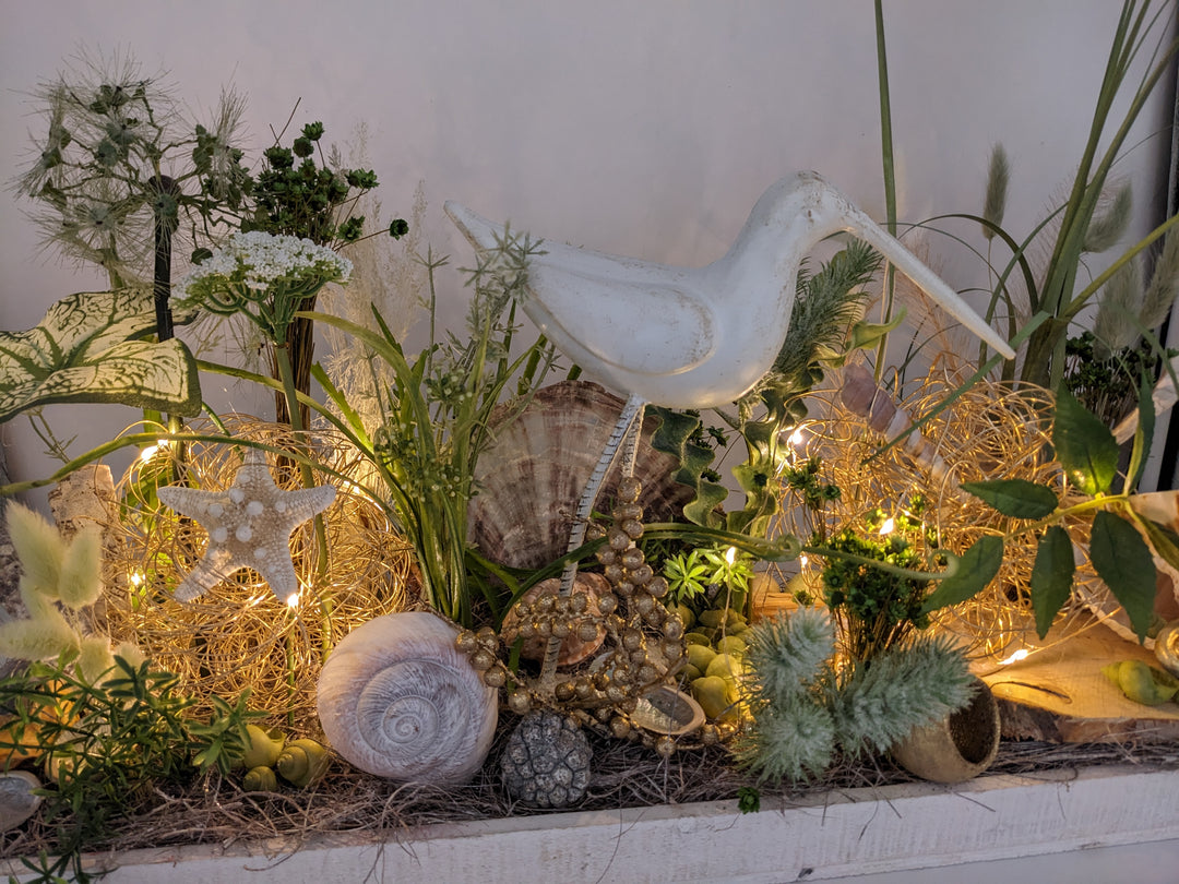 Sommergesteck LED maritim Schnecke Küste creme