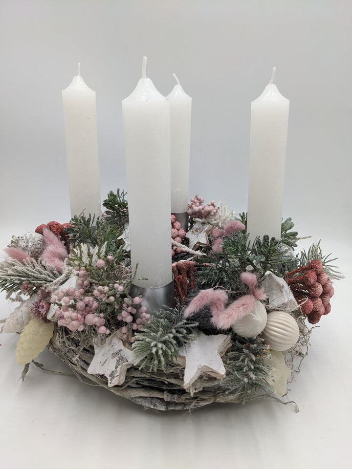 Adventskranz Kugel Stern Zapfen rosa