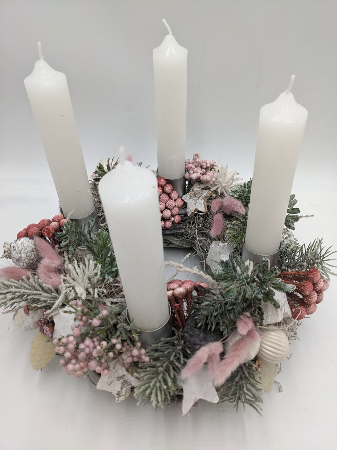 Adventskranz Kugel Stern Zapfen rosa