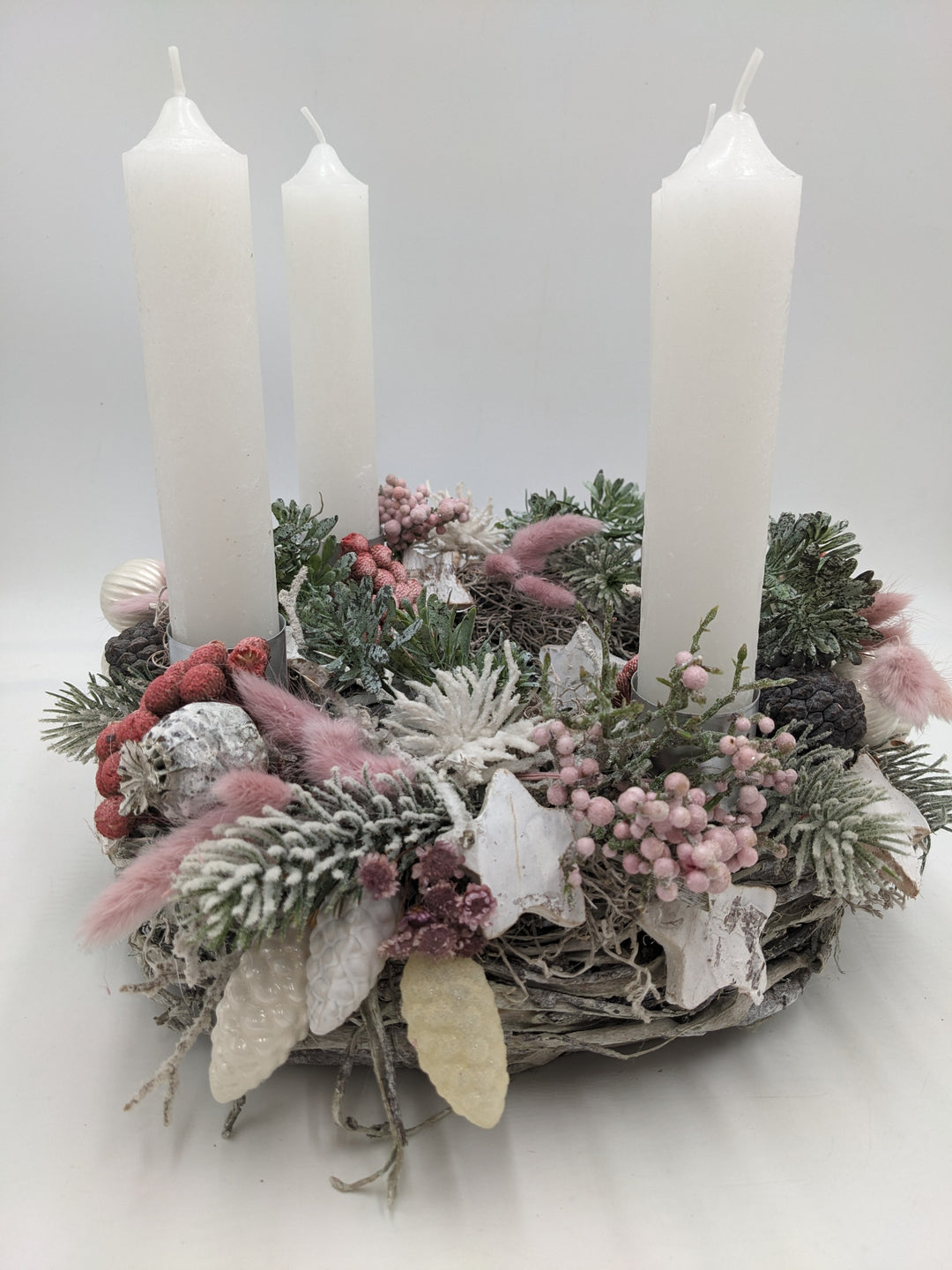 Adventskranz Kugel Stern Zapfen rosa