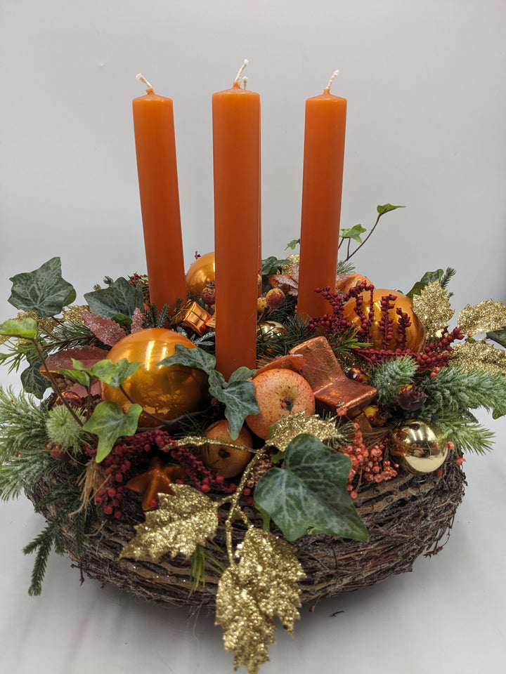 Adventskranz Kugel Stern Apfel orange