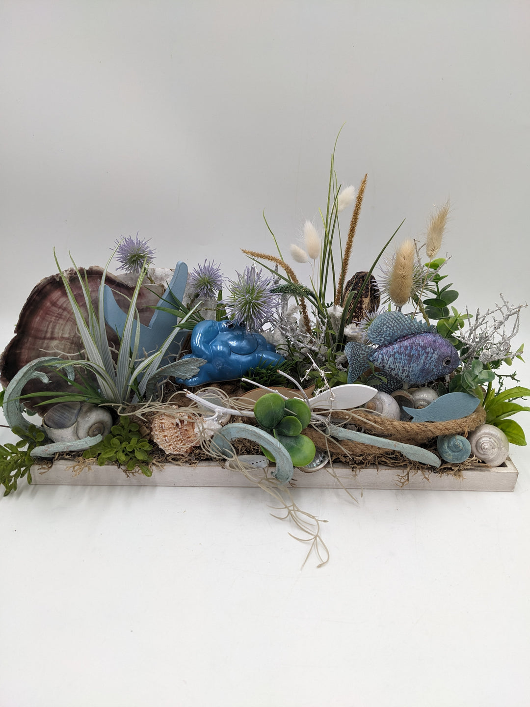 Sommergesteck maritim Schnecke Krabbe Fisch