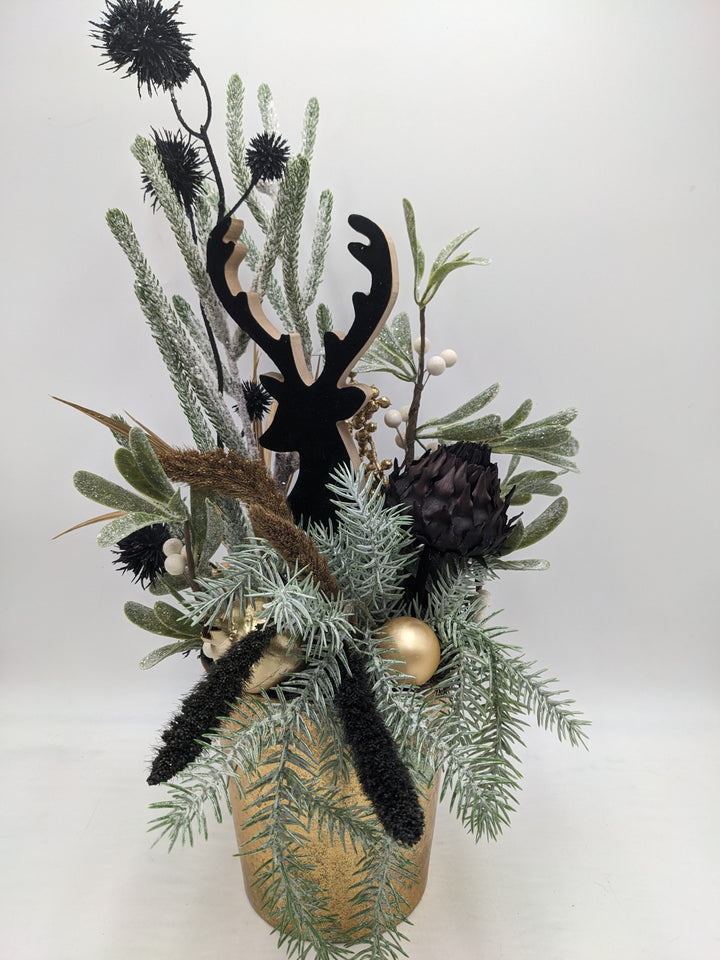 Weihnachtsgesteck Kugel Mistel Hirsch schwarz