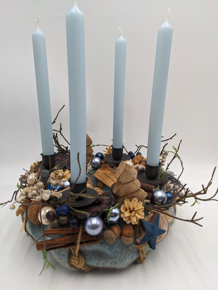 Adventskranz Kugel Stern Zimt blau