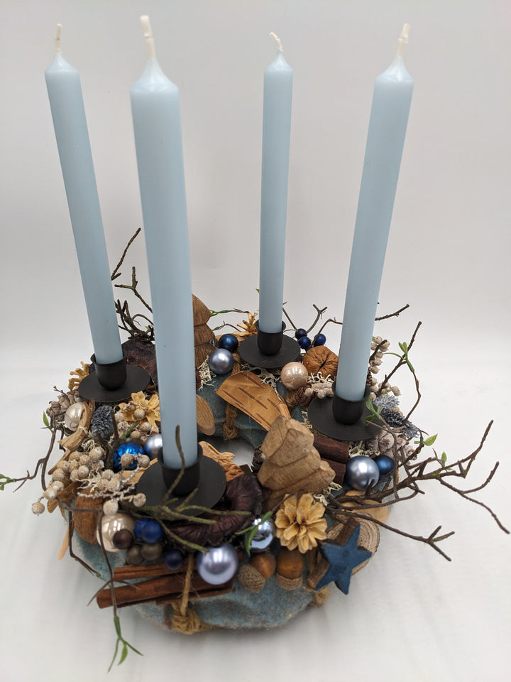 Adventskranz Kugel Stern Zimt blau