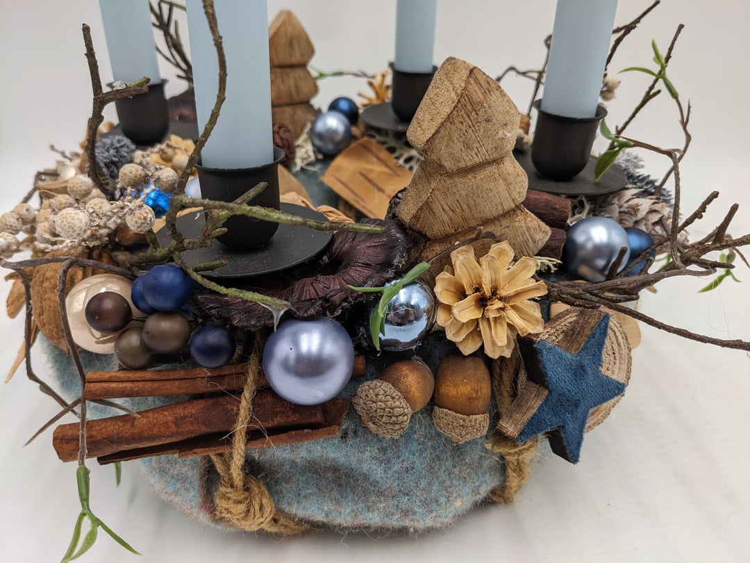 Adventskranz Kugel Stern Zimt blau