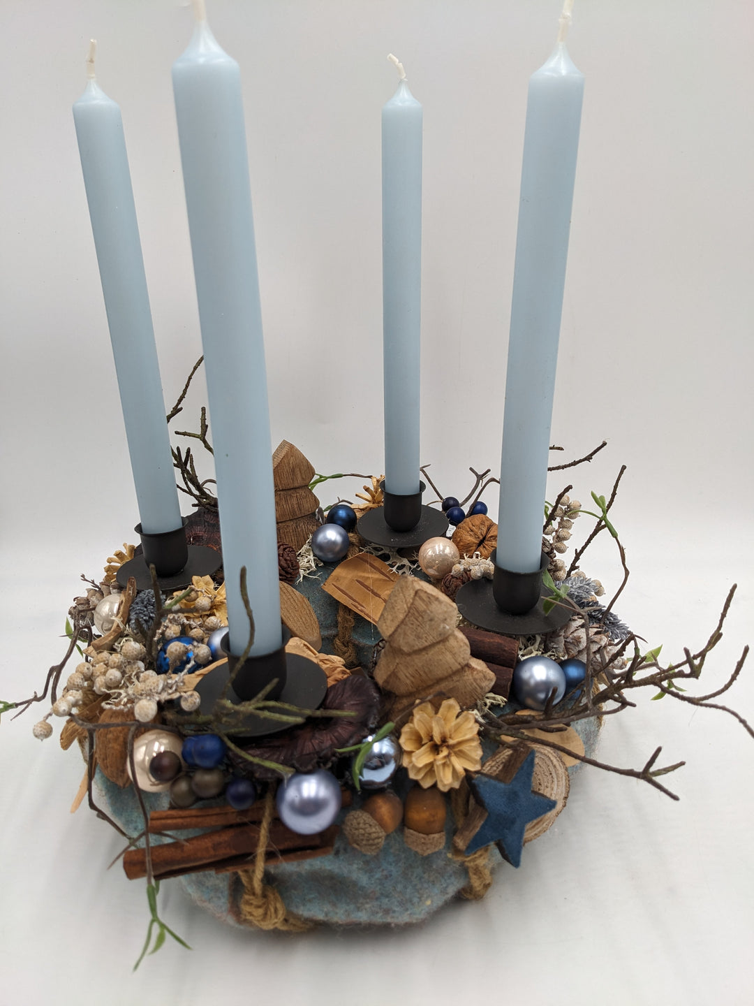 Adventskranz Kugel Stern Zimt blau