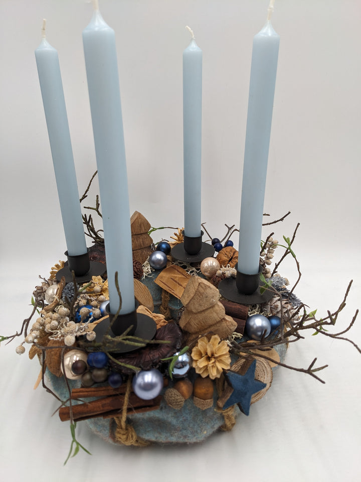 Adventskranz Kugel Stern Zimt blau