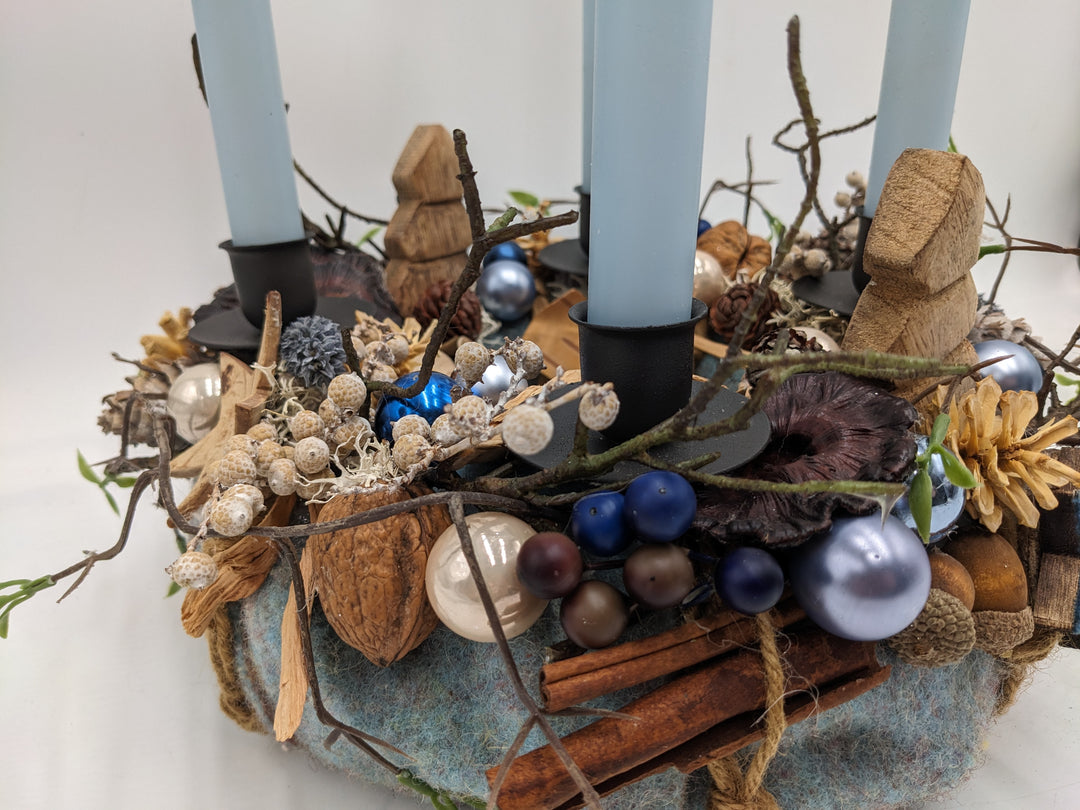 Adventskranz Kugel Stern Zimt blau