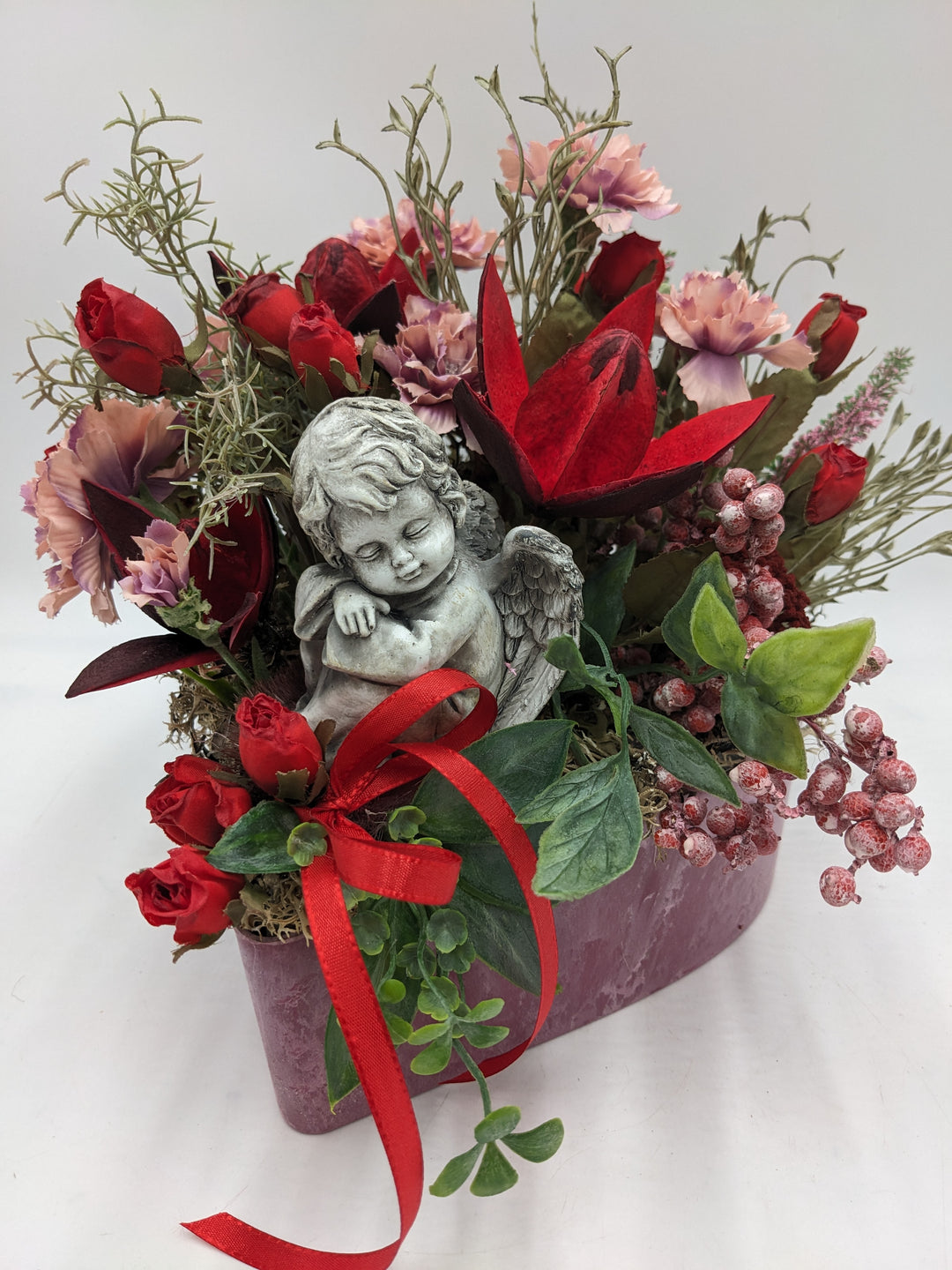 Trauergesteck Rose Engel Nelke rot