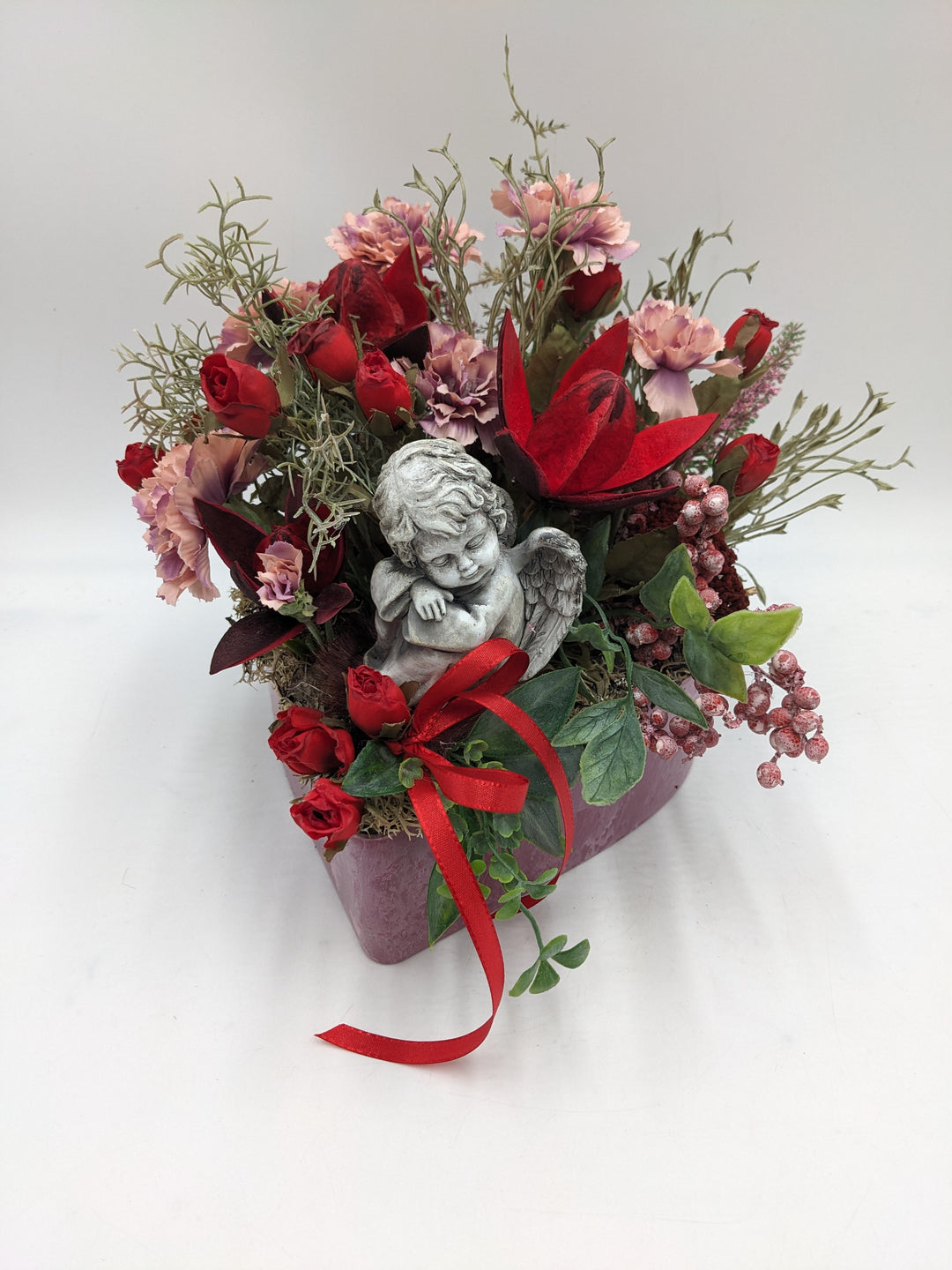 Trauergesteck Rose Engel Nelke rot