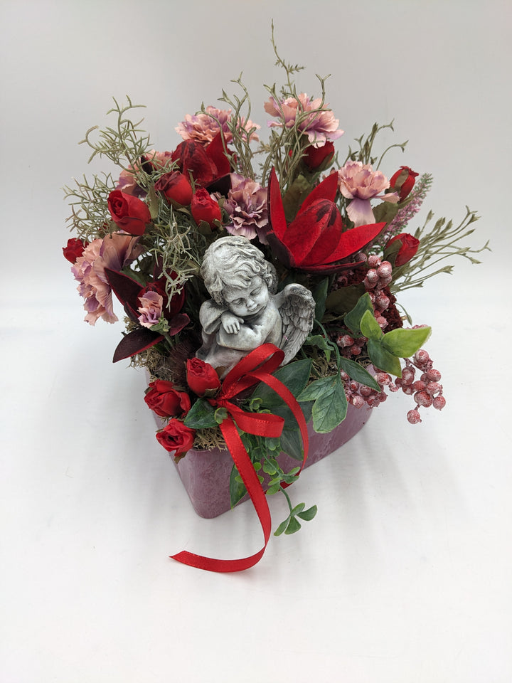 Trauergesteck Rose Engel Nelke rot