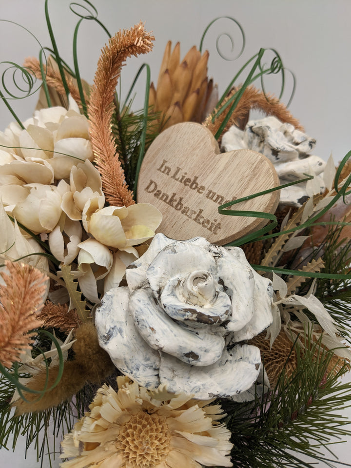 Trauergesteck Rose Hortensie creme