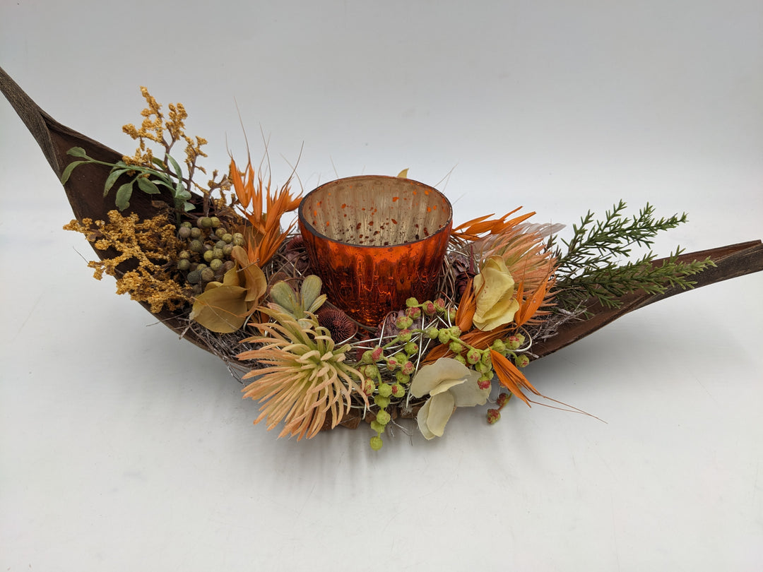 Herbstgesteck Teelicht Spider orange