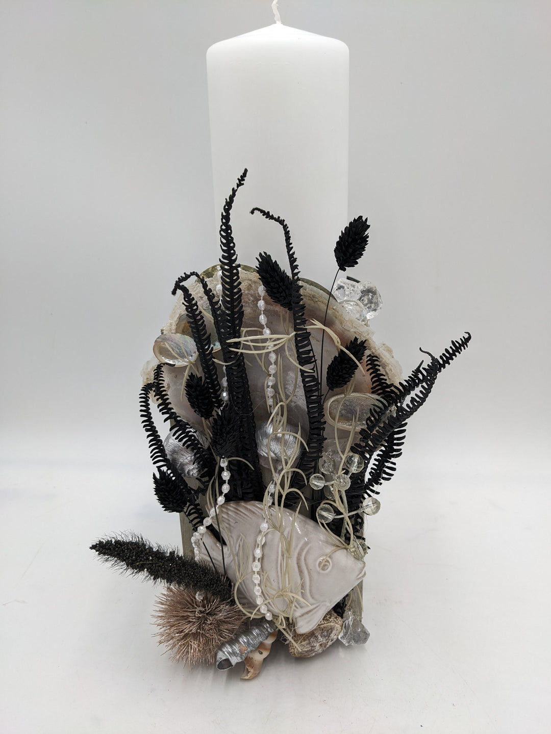 Sommergesteck maritim Schnecke Muschel Fisch creme