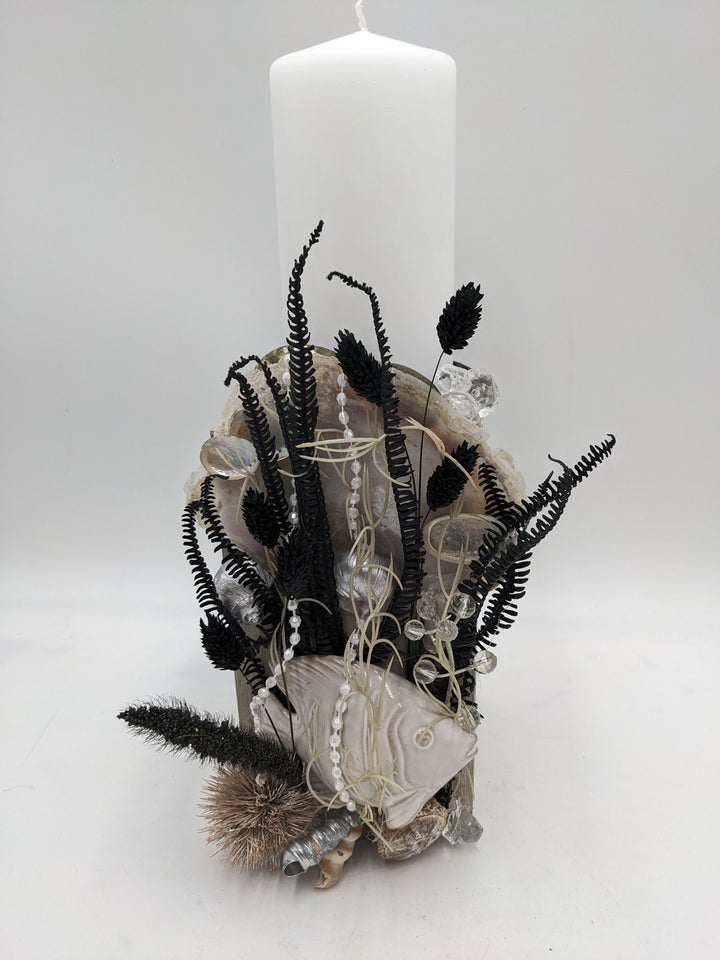 Sommergesteck maritim Schnecke Muschel Fisch creme