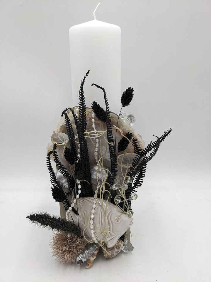 Sommergesteck maritim Schnecke Muschel Fisch creme