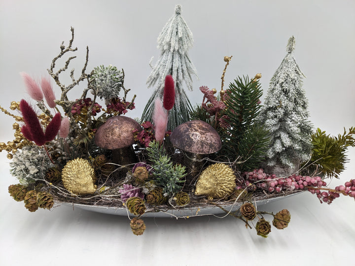 Wintergesteck LED Pilz Igel Tannenbäumchen rosa