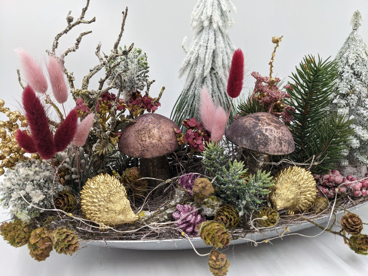 Wintergesteck LED Pilz Igel Tannenbäumchen rosa