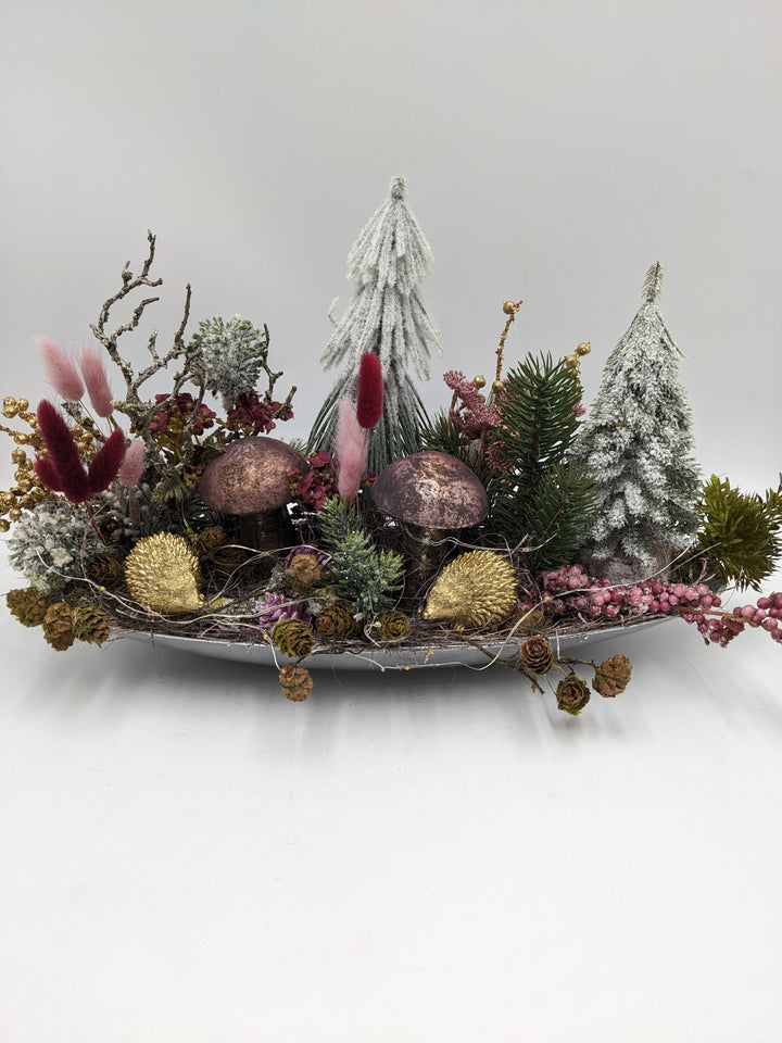 Wintergesteck LED Pilz Igel Tannenbäumchen rosa