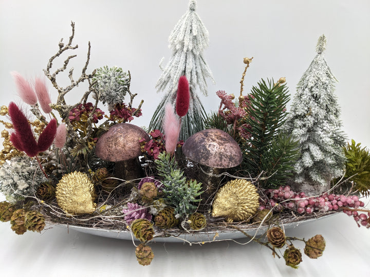 Wintergesteck LED Pilz Igel Tannenbäumchen rosa