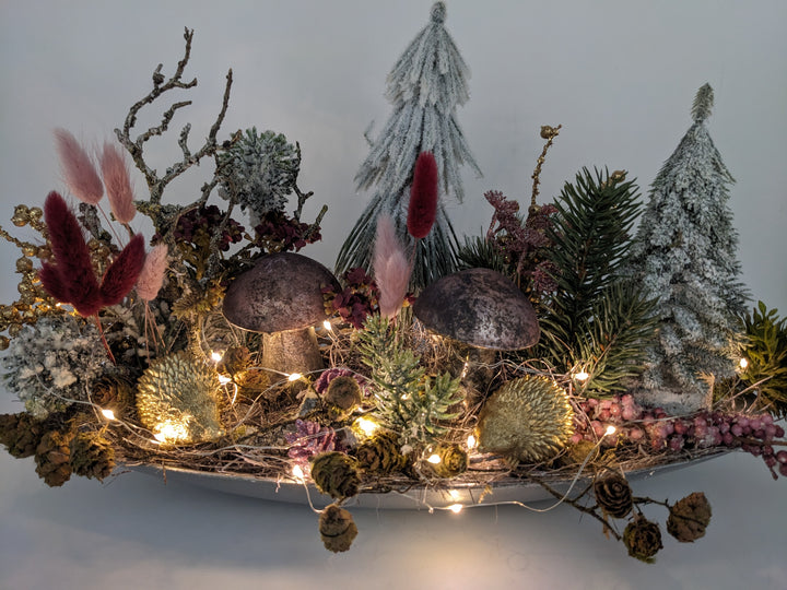 Wintergesteck LED Pilz Igel Tannenbäumchen rosa