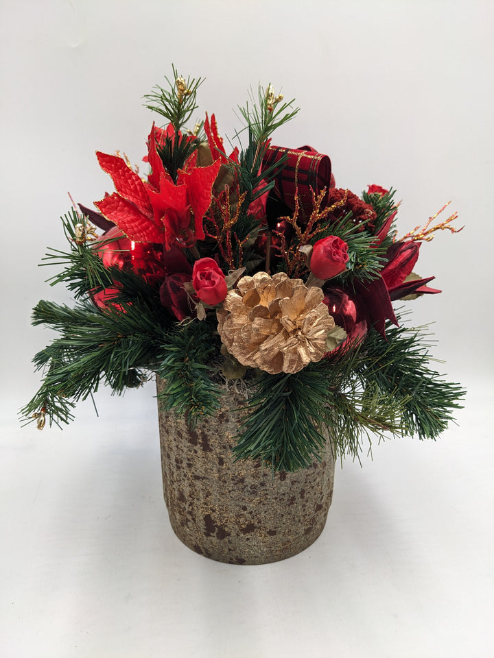 Weihnachtsgesteck Trauergesteck Kugel Rose rot