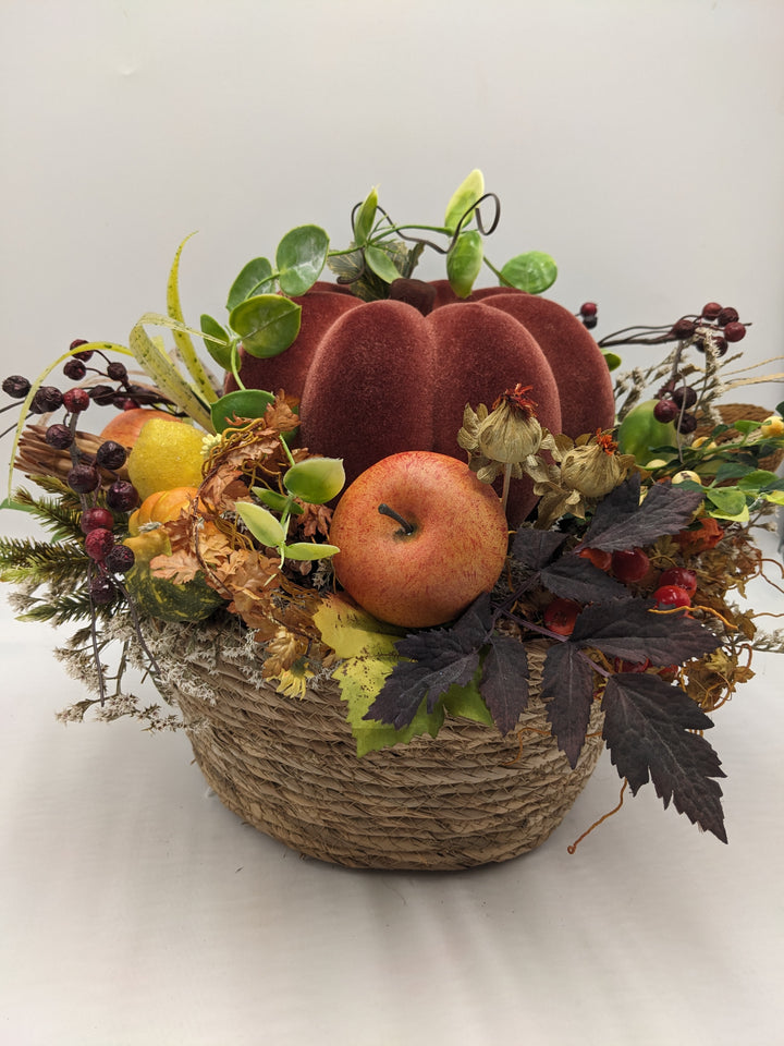 Herbstgesteck Ernte-Dank Kürbis orange