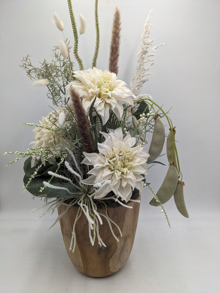 Herbstgesteck Spider Chrysantheme creme
