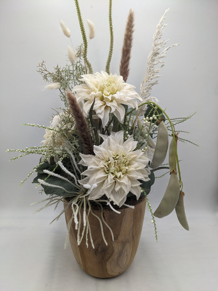 Herbstgesteck Spider Chrysantheme creme