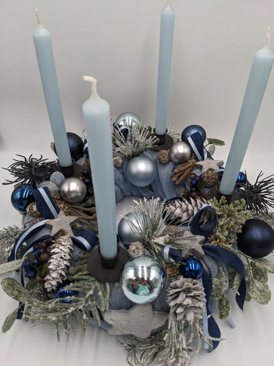 Adventskranz Kugel Stern Zapfen blau