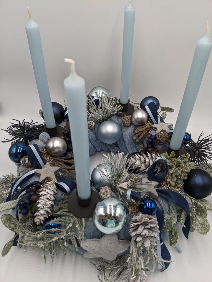 Adventskranz Kugel Stern Zapfen blau