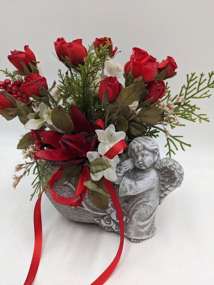 Trauergesteck Engel Rose rot
