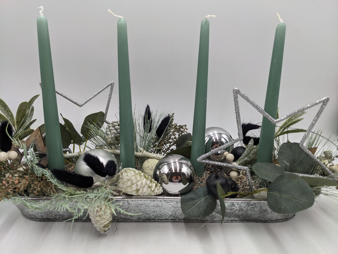 Adventsgesteck Kugel Stern Mistel salbei