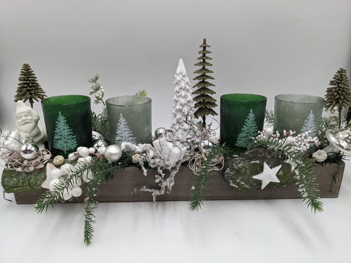 Weihnachtsgesteck Teelicht Pilz Geschenk grün