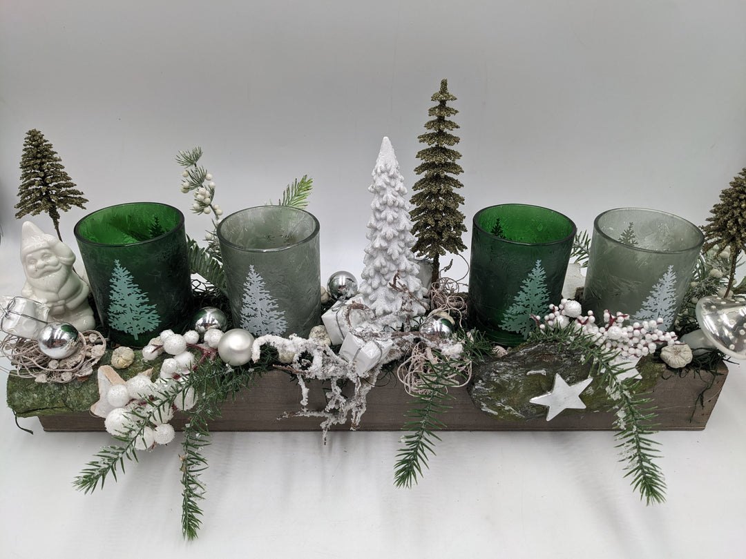 Weihnachtsgesteck Teelicht Pilz Geschenk grün