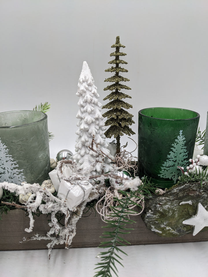 Weihnachtsgesteck Teelicht Pilz Geschenk grün