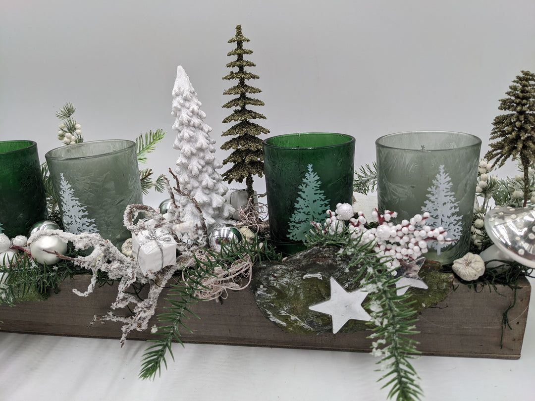 Weihnachtsgesteck Teelicht Pilz Geschenk grün