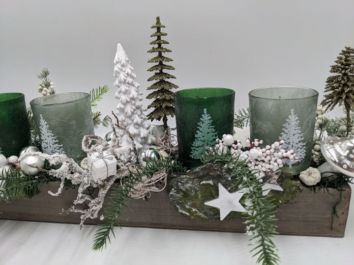 Weihnachtsgesteck Teelicht Pilz Geschenk grün
