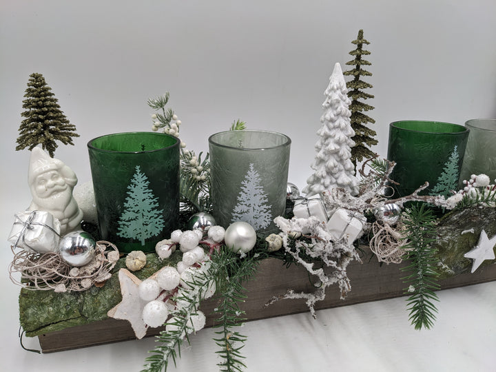 Weihnachtsgesteck Teelicht Pilz Geschenk grün