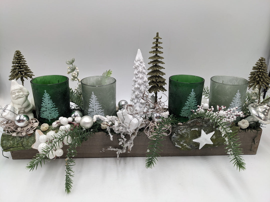Weihnachtsgesteck Teelicht Pilz Geschenk grün
