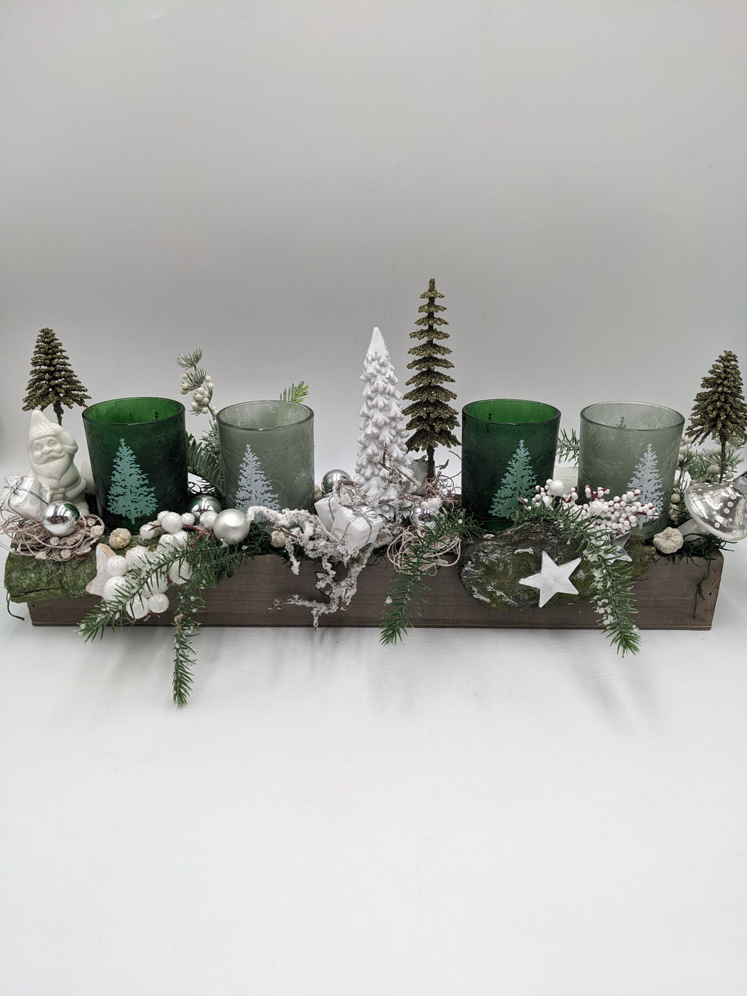 Weihnachtsgesteck Teelicht Pilz Geschenk grün