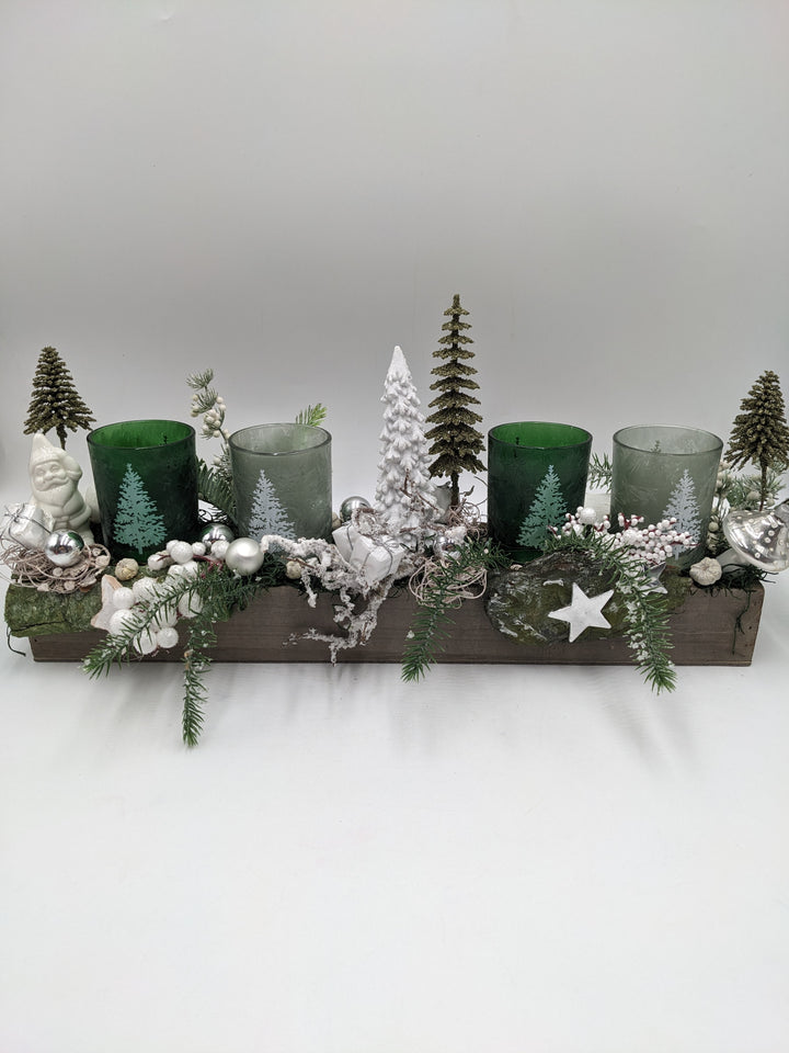 Weihnachtsgesteck Teelicht Pilz Geschenk grün